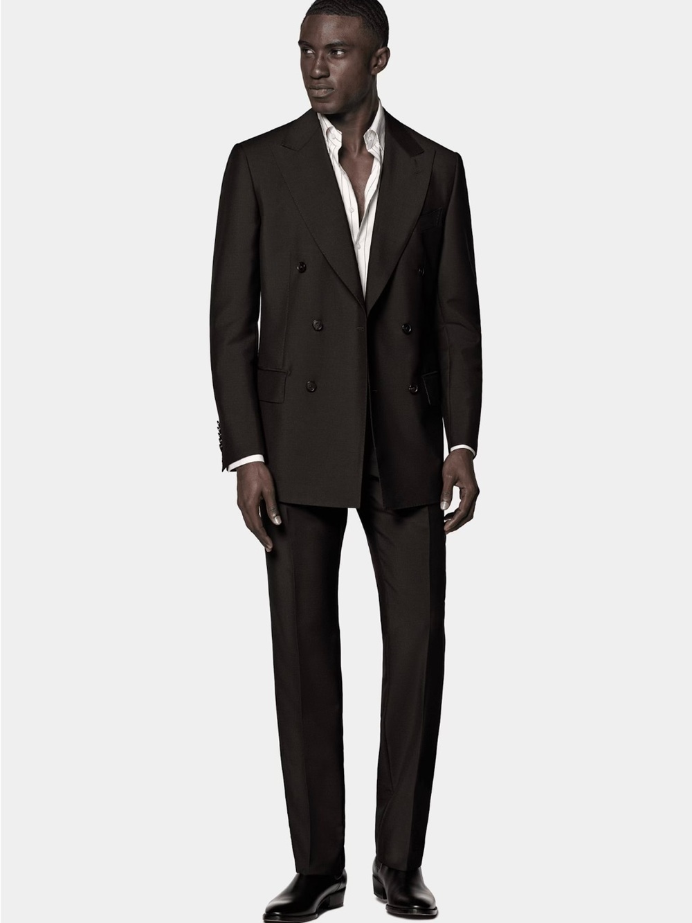 Suitsupply Men's Double-Breasted Dark Brown Wool/Mohair Milano Suit 38R